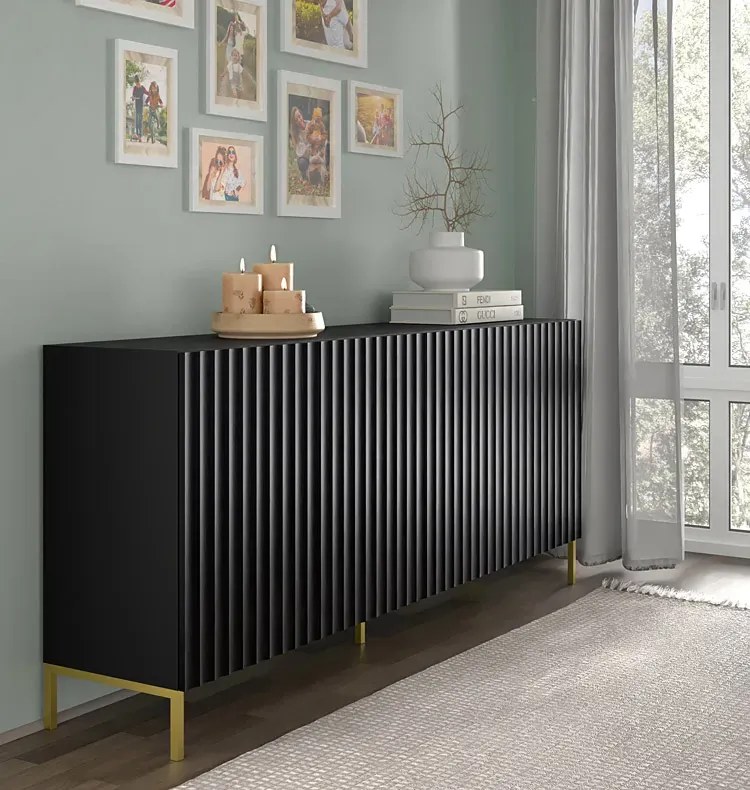 Czarna komoda w stylu glamour z lamelami - Dixter 3X