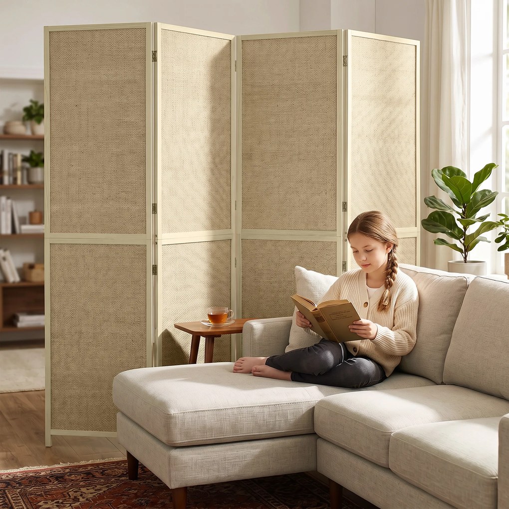 HOMCOM Parawan z 4 panelami, składana ścianka z ręcznie plecionego bambusa, 180 x 180 cm, naturalny | Aosom PL
