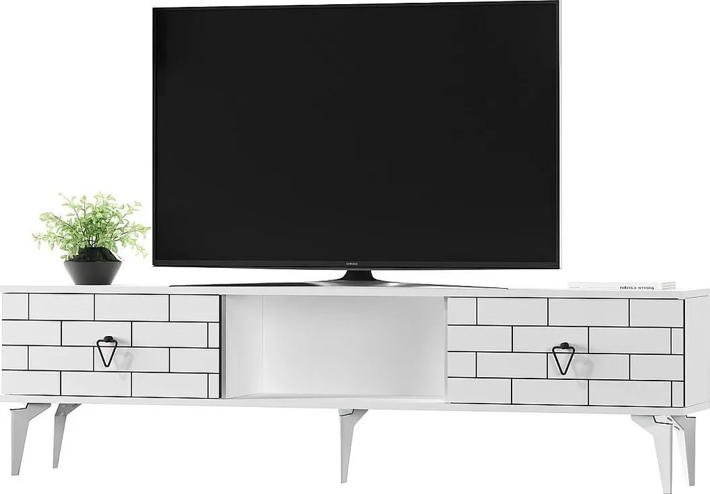 Stojak pod TV – szerokość 150 cm – biały – płyta wiórowa pokryta melaminą