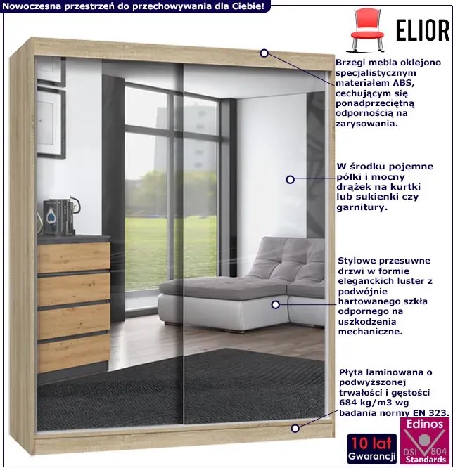 Nowoczesna garderoba z lustrami 160 cm dąb sonoma - Stoflis 8X