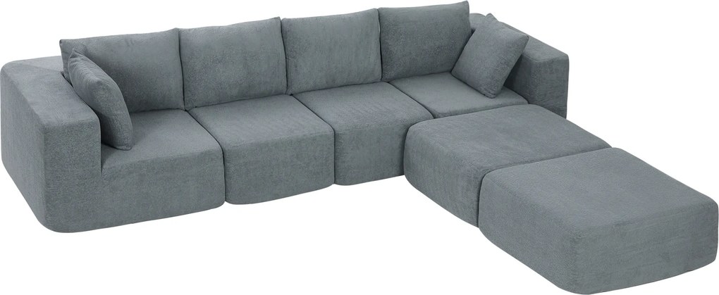 HOMCOM Modułowa narożna sofa, sofa w kształcie U z szerokimi i głębokimi siedziskami, 2 pufy, ciemnoszara | Aosom PL