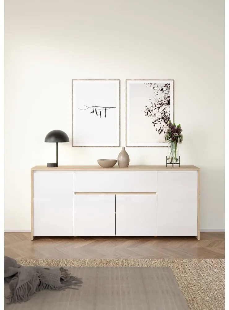 Biało-naturalna komoda w dekorze dębu 197x84x48 cm Next – Tvilum