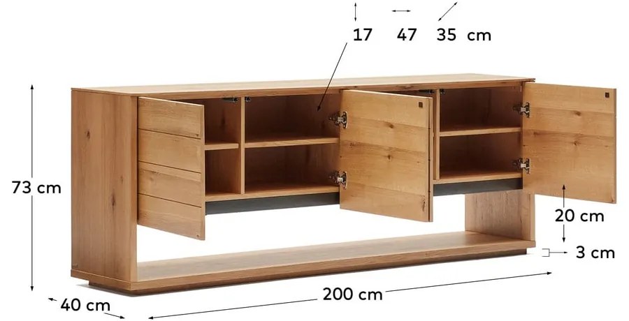 Niska komoda w dekorze dębu 200x74 cm Alguema – Kave Home