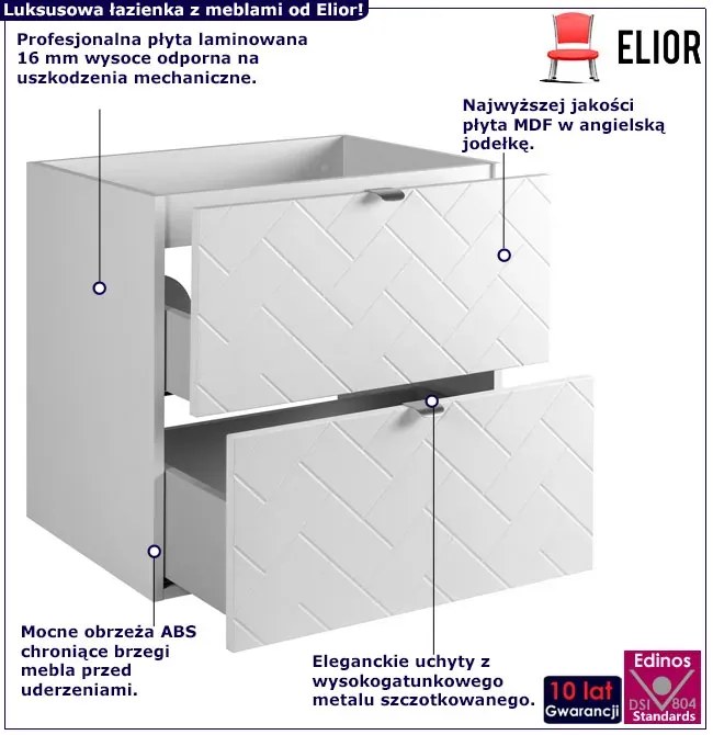 Biała wisząca szafka pod umywalkę z 2 szufladami 60 cm A9-A43