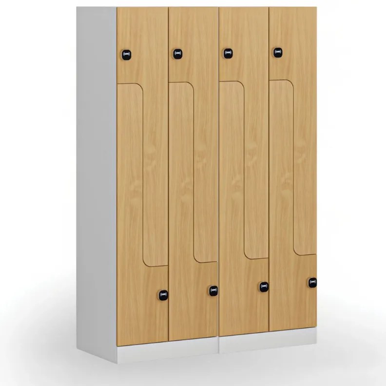 Metalowa szafka ubraniowa S1 Z, 4-drzwiowa, 1850 x 600 x 500 mm, demontaż, zamek RFID, drzwi laminowane, orzech