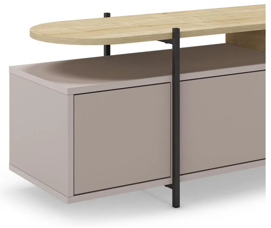 Szarobeżowa szafka pod TV w dekorze dębu 160x48 cm Hinoa – Marckeric