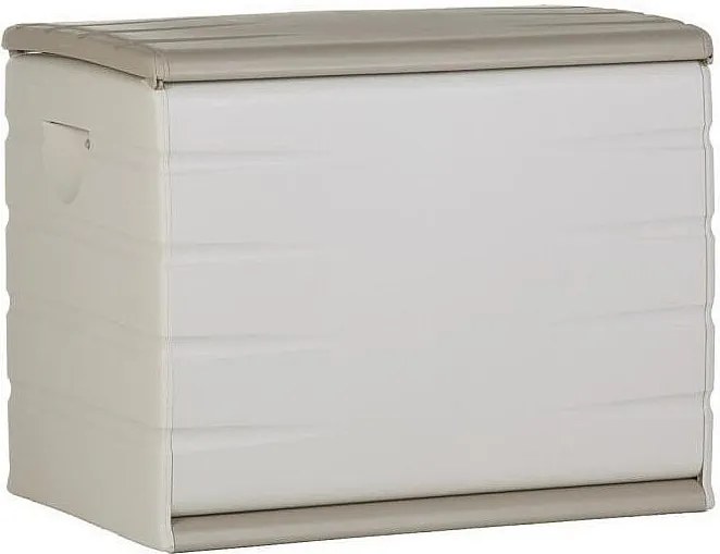 Skrzynia do przechowywania PLASTIKEN 260L beżowa z możliwością zamknięcia na kłódkę, na kółkach, do użytku wewnętrznego i zewnętrznego, wytrzymała i praktyczna