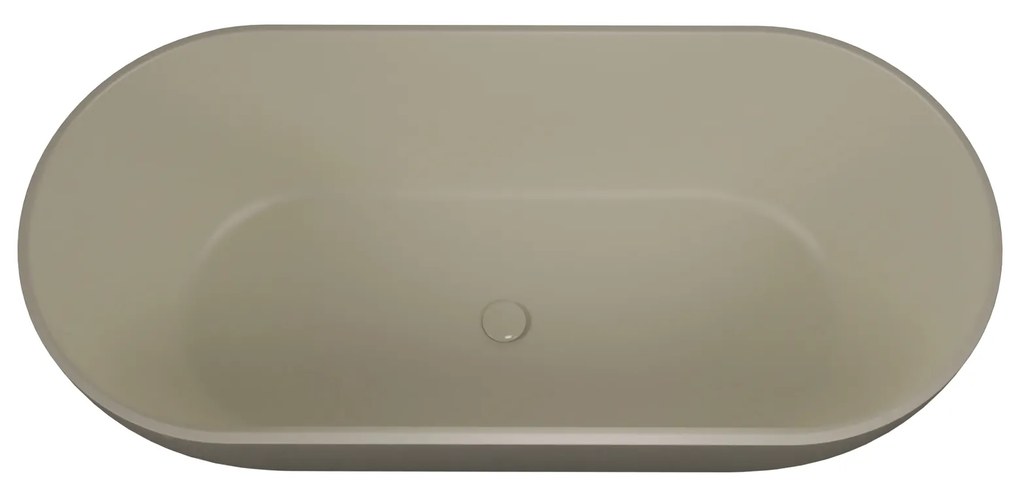 Massi Wanna wolnostojąca owalna z konglomeratu beżowa matowa 160 x 75 cm RONA Beige Matt przelew typu SLIM cienki rant