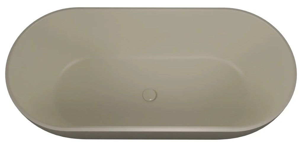 Wanna wolnostojąca owalna z konglomeratu 160 x 75 cm RONA Beige mat / połysk przelew typu SLIM cienki rant : Kolor wanny - Beż połysk