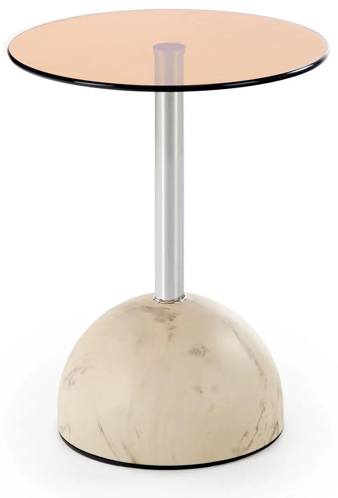 Okrągła mała ława, szklany blat, beżowy marmur/szkło brąz 40/51 ARIANA
