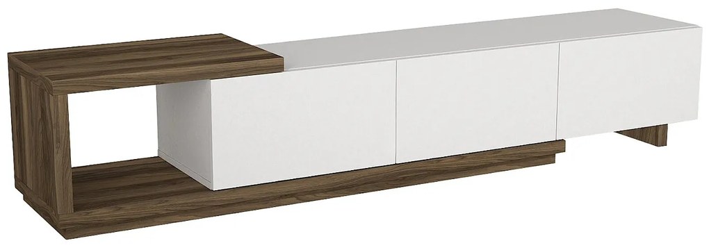 Szafka RTV z 3 szufladami i 1 wnęką - Biały i naturalny - DUKIAN