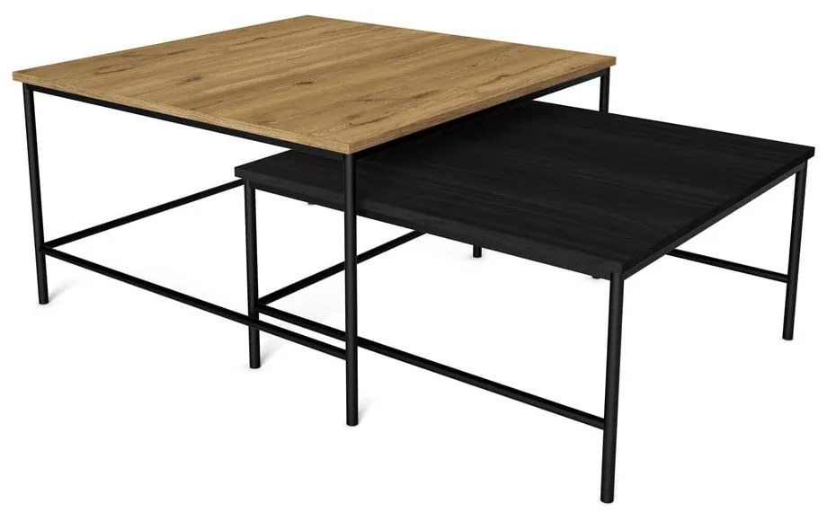 Czarne stoliki z blatem w dekorze dębu zestaw 2 szt. 80x80 cm Fiorenza – Marckeric