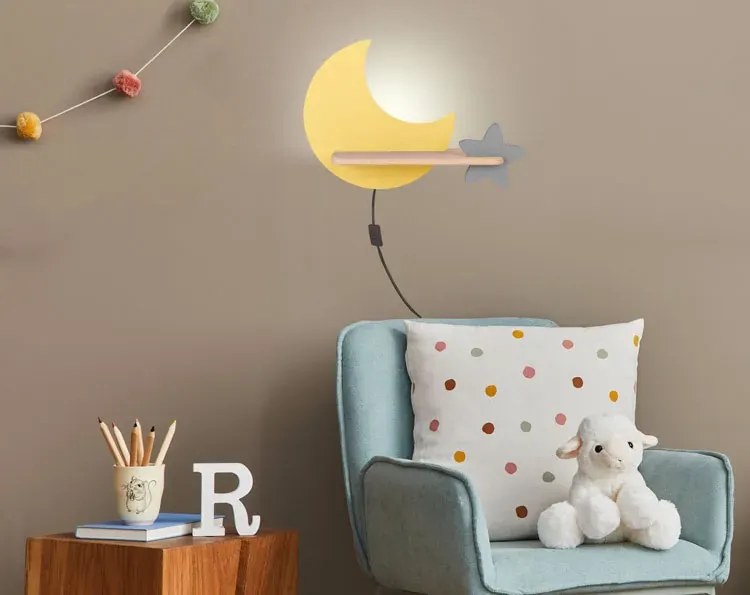 Ścienna żółto-szara lampka dziecięca z przewodem S6-K11