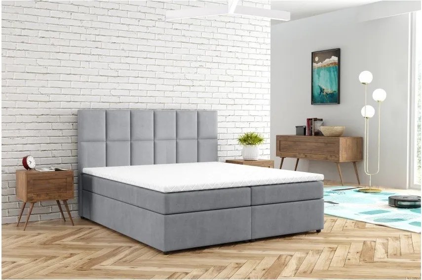 Jasnoszare łóżko boxspring ze schowkiem 140x200 cm Flip – Ropez