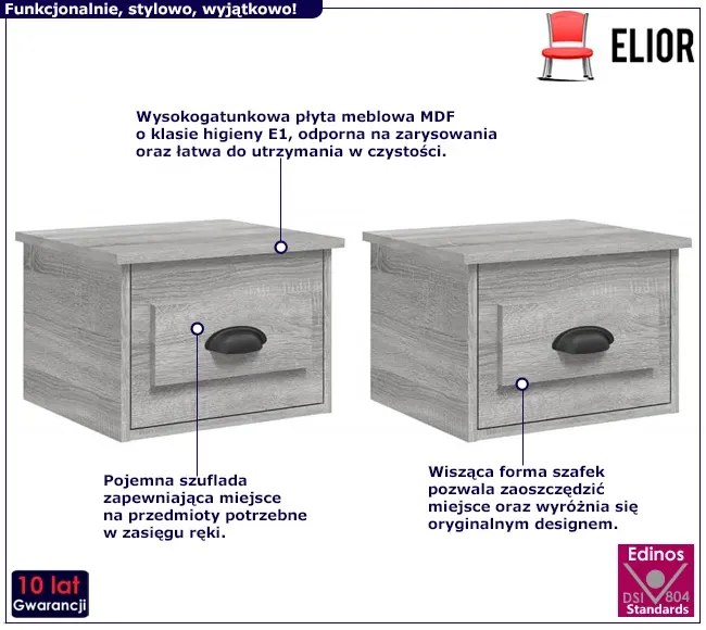 Komplet szarych szafek nocnych z szufladą Biały