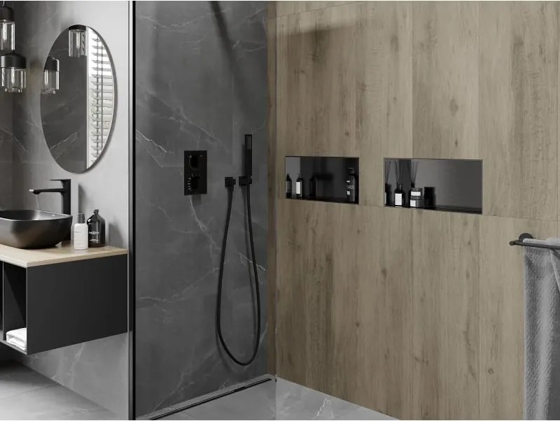 Mexen X-Wall-NR półka wnękowa bez kołnierza 45 x 20 cm, gun gray szczotkowany - 19E1452010