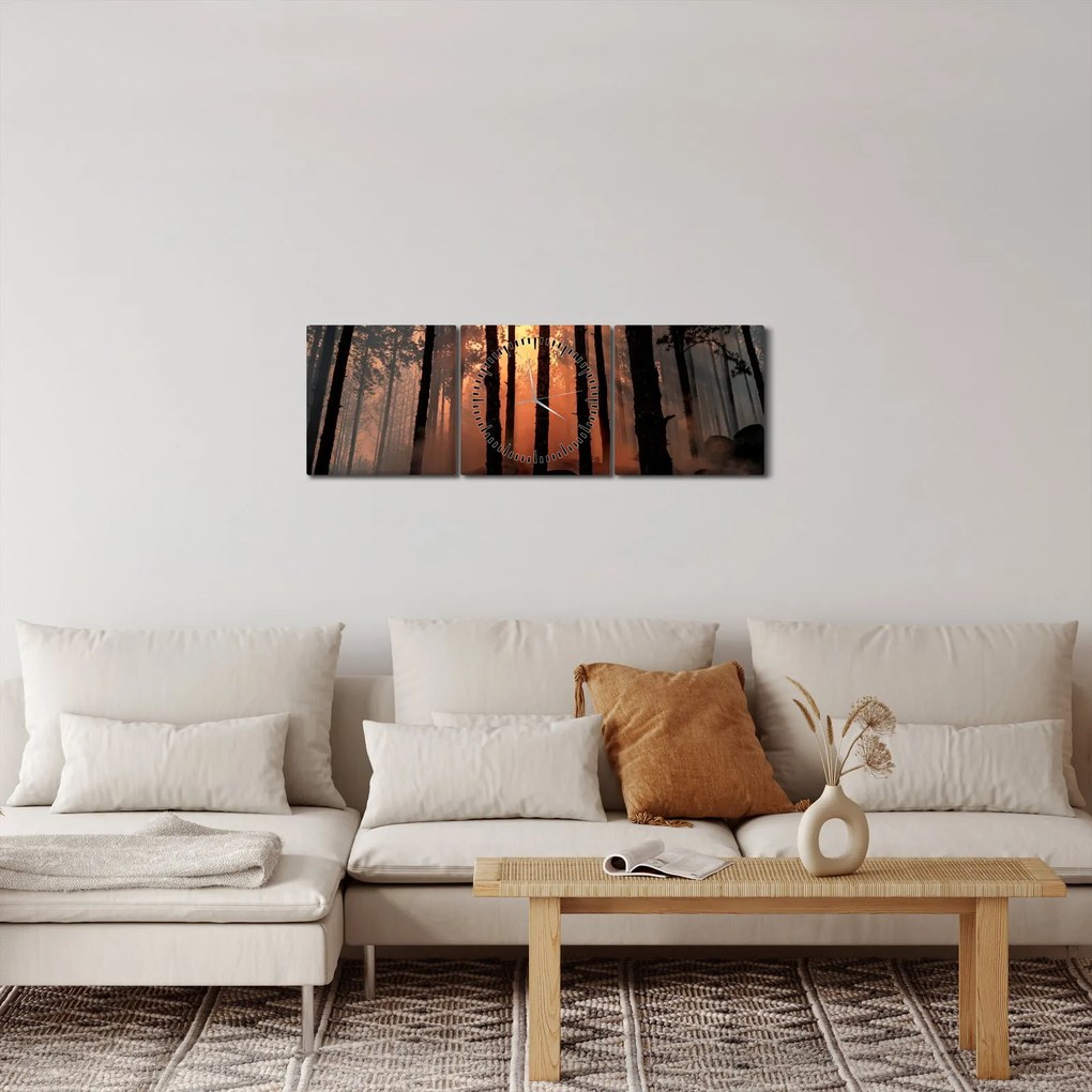 Obraz ciemnego lasu (z zegarem) (90x30 cm)