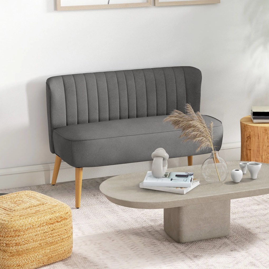 HOMCOM Sofa retro 2osobowa Wymiary 117 dł x 565 szer x 77 wys cm Kolor ciemnoszary | Aosom PL