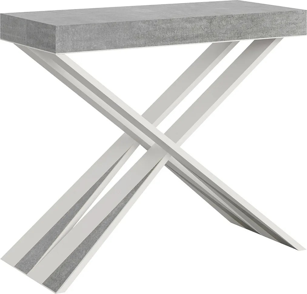 Rozkładany stół konsolowy 90x40/300 cm Diago Cement Biała rama