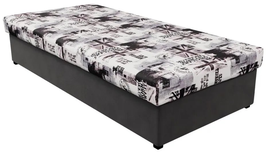 Tapczan z materacem sprężynowym i pojemnikiem na pościel NOE 90x200 szary/czarny