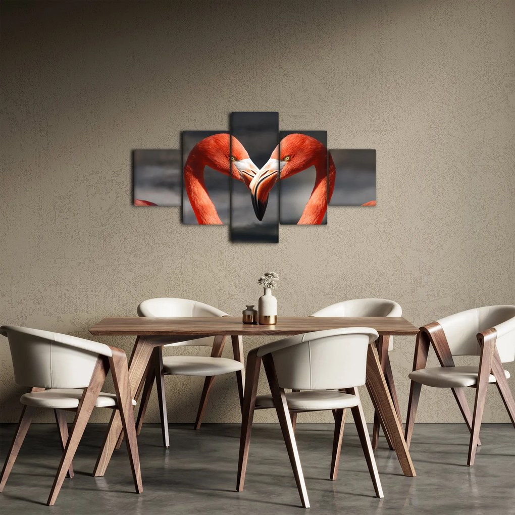 Obraz dwóch zakochanych flamingów (125x70 cm)