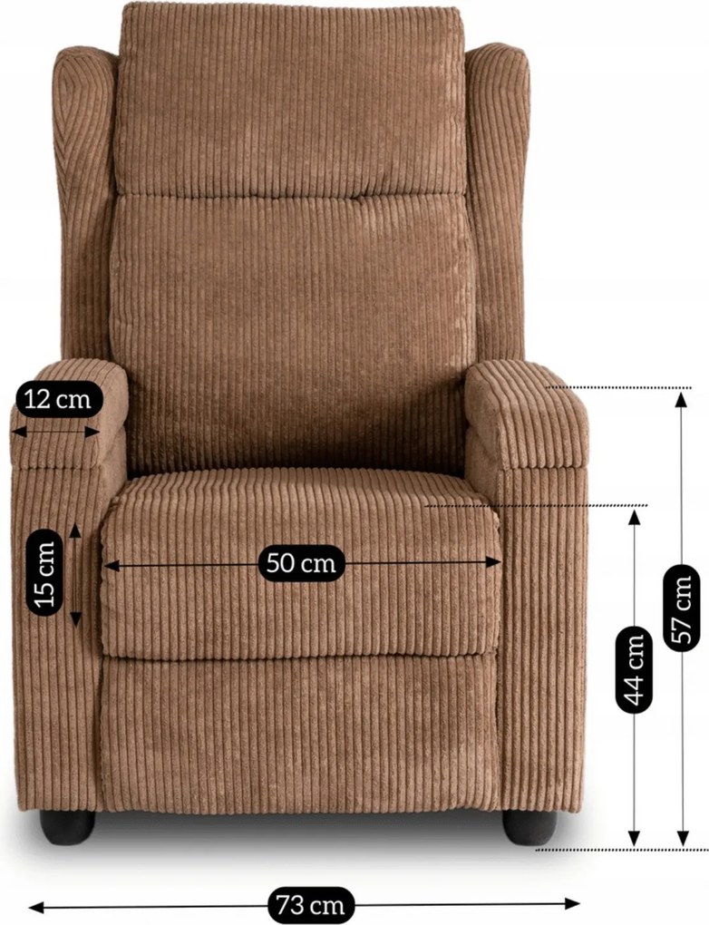Fotel Rozkładany z Podnóżkiem SPENCER Brązowy Sztruksowy Nowoczesny