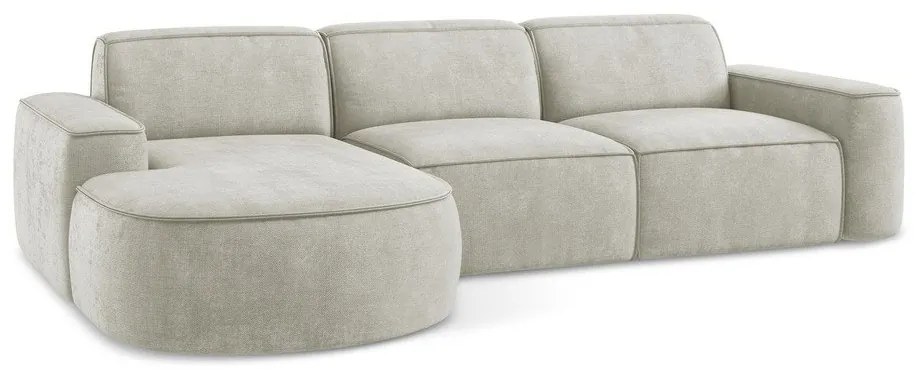 Kremowy narożnik z tkaniny szenilowej (lewostronny/z szezlongiem) Omao – Makamii