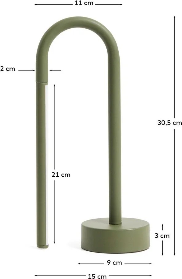 Zielona metalowa lampa stołowa LED (wysokość 30 cm) Bow – Kave Home