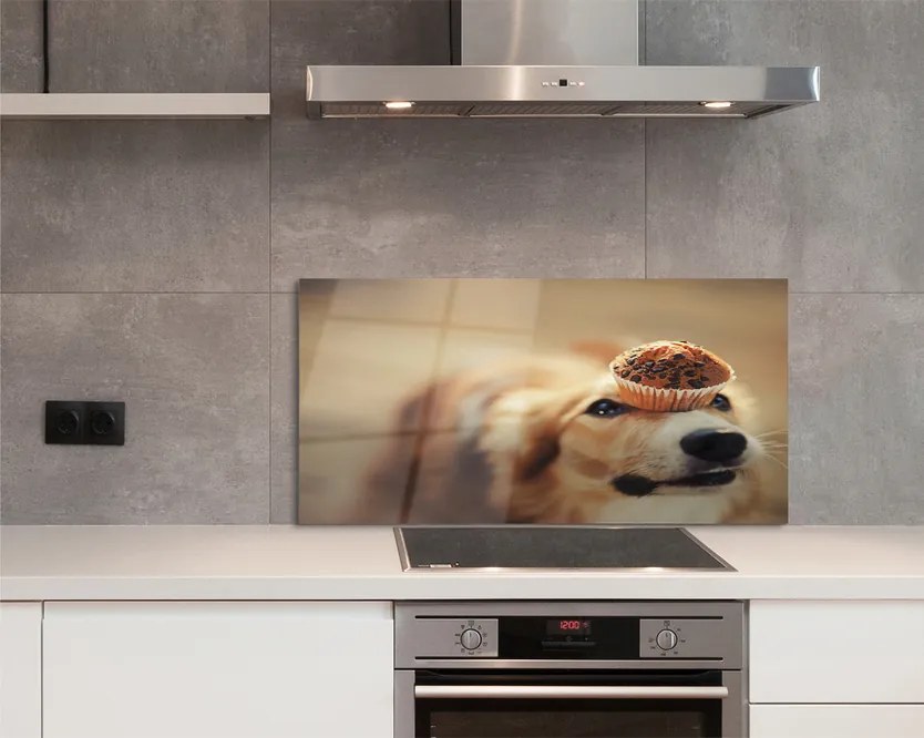 Panel Kuchenny Szklany Słodki Piesek i Babeczka