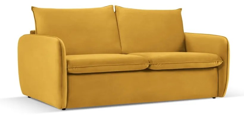 Musztardowa aksamitna rozkładana sofa 194 cm Vienna – Cosmopolitan Design