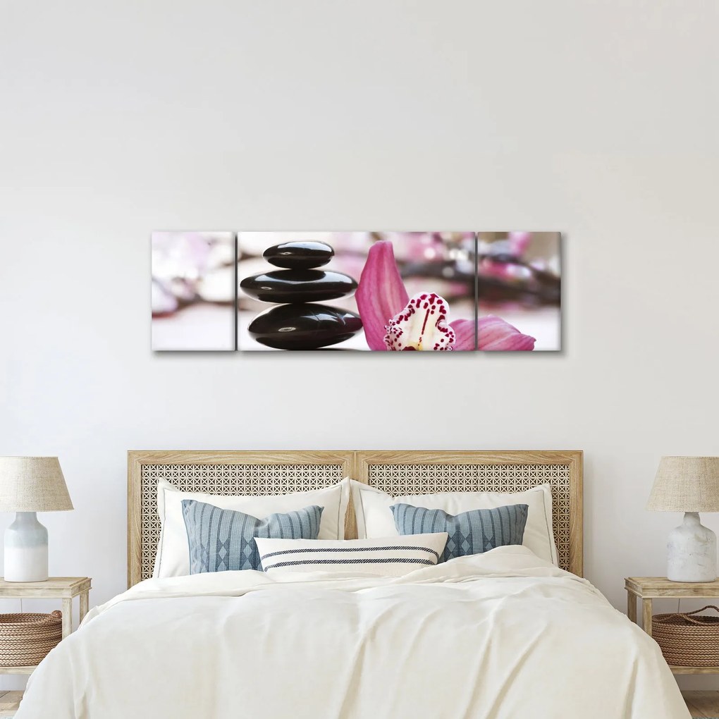Obraz kamieni do masażu i storczyków (170x50 cm)