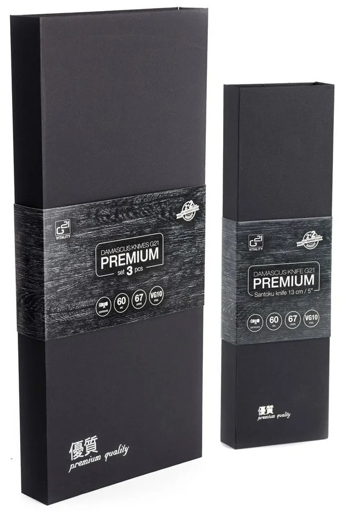 Zestaw noży G21 Damascus Premium w bambusowym bloku, 4 szt. + kamień do ostrzenia