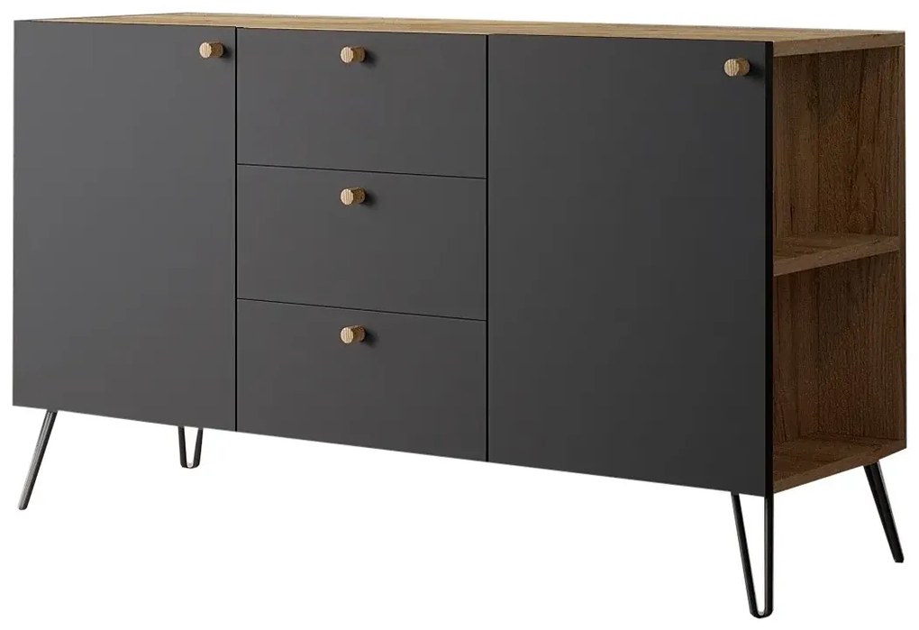 Nowoczesna lewostronna komoda dąb craft + czarny M6-W06