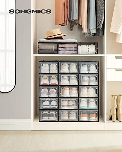 SongmicsHome Organizer na buty MARI, 18 przegródek, czarna/przezroczysta