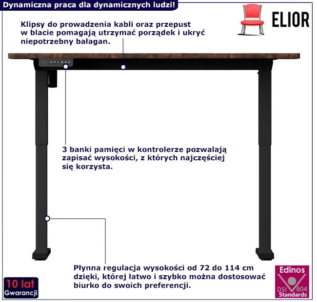 Loftowe regulowane biurko elektryczne z bankiem pamięci 140 cm - Gileko 3X