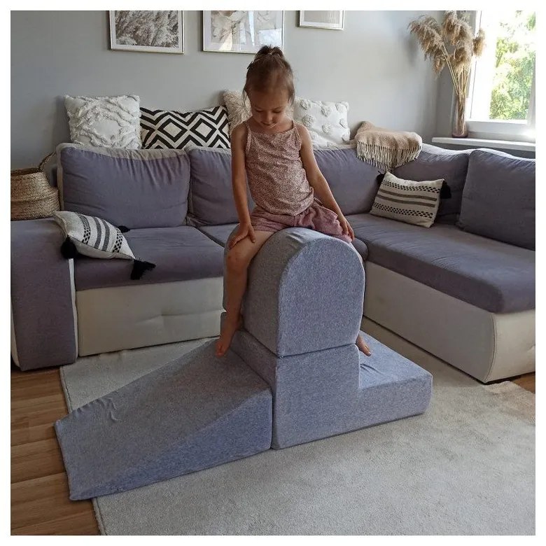 Jasnoszary aksamitny piankowy plac zabaw 3 szt. wysokość 30 cm 45x143 cm Montessori – Meowbaby