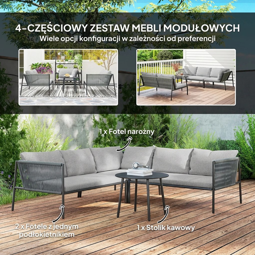 Zestaw mebli ogrodowych z rattanu Outsunny z narożną sofą, stołem i poduszkami dla 6 osób, w kolorze ciemnoszarym