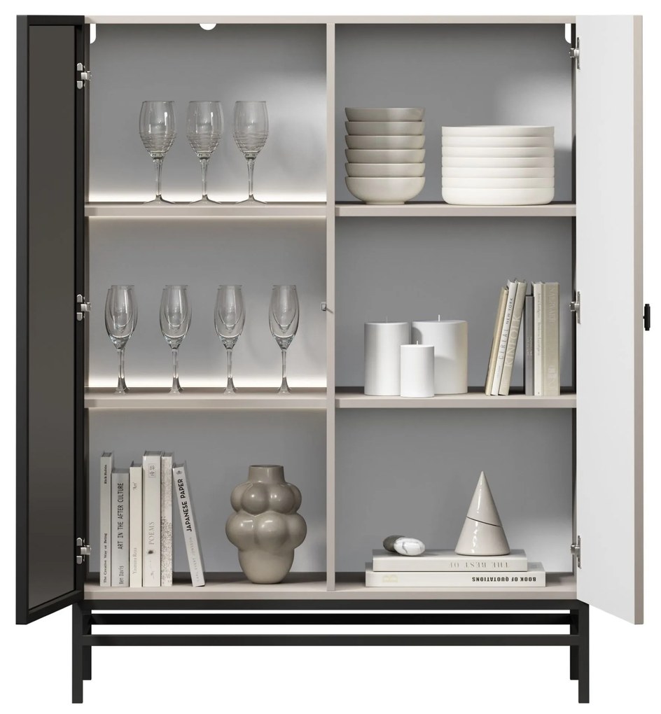 Witryna Lorini do salonu 100 cm - kaszmir / czarny uchwyt T-bar / stelaż