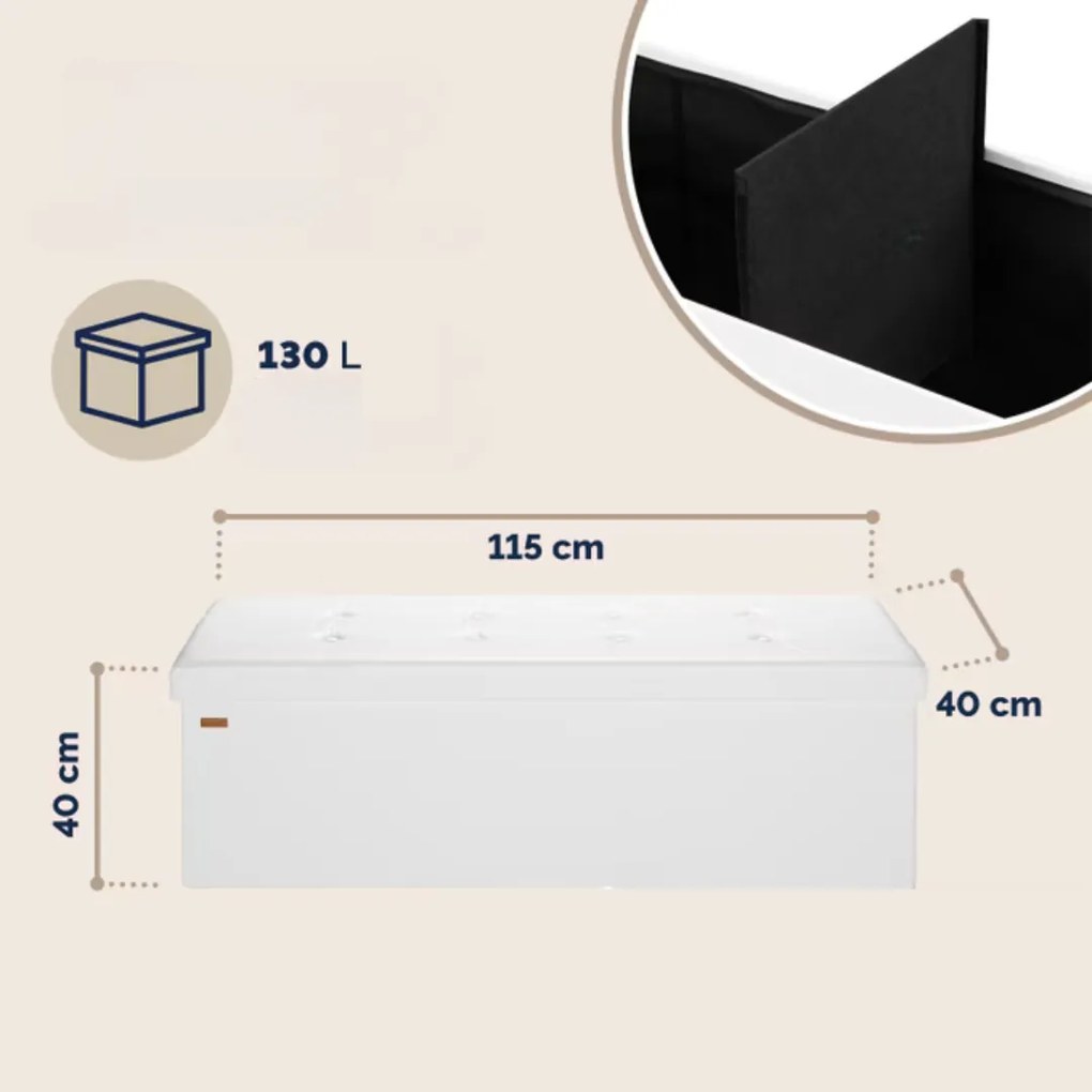 Taboretka z miejscem do przechowywania BELLA, 115x40x40cm, biała Casaria