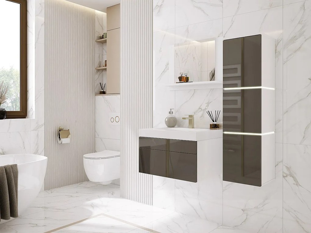 Zestaw mebli łazienkowych, Matowa biel, Połysk szary, 90 x 110 cm