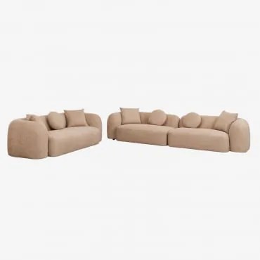 Zestaw Do Salonu Z Sofą Modułową 2-częściową I Sofą 3-osobową W Tkaninie Coco Gruby Chenille Latte Brown - Sklum