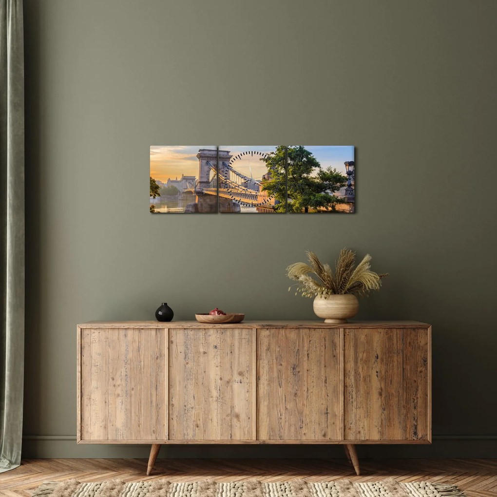 Obraz - Most nad rzeką, Budapeszt, Węgry (z zegarem) (90x30 cm)