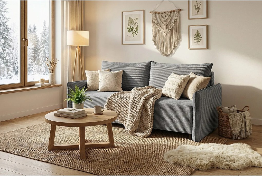 CORDO – sofa 3-osobowa z funkcją spania 197x140 cm, tkanina Poso 22 szara