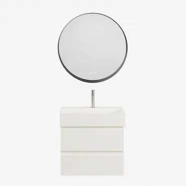 Zestaw Wiszących Mebli Łazienkowych Z Drewna I Forniru Jesionowego Zintegrowany Z Umywalką Ona Biała & - Sklum