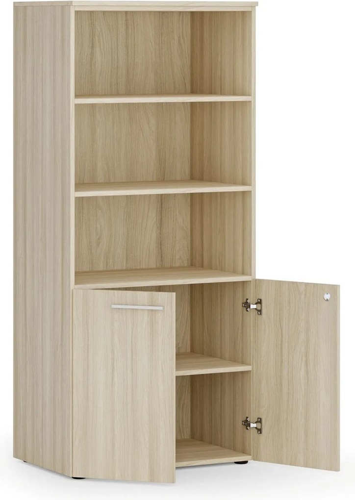 Szafa biurowa z drzwiami niskimi PRIMO WOOD, 800 x 500 x 1781 mm, dąb naturalny