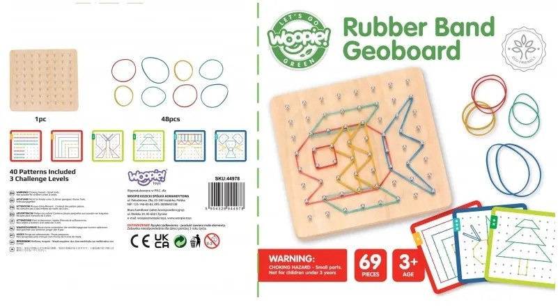 Woopie green geoplan na gumki drewniana układanka 69 el. certyfikat fsc