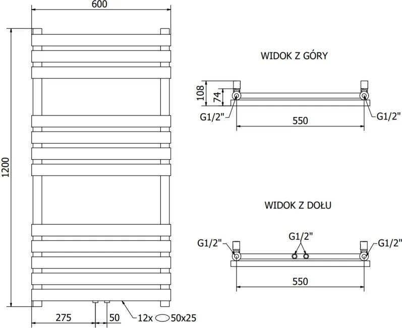 Mexen Jowisz grzejnik łazienkowy 1200 x 600 mm, 594 W, czarny - W107-1200-600-00-70