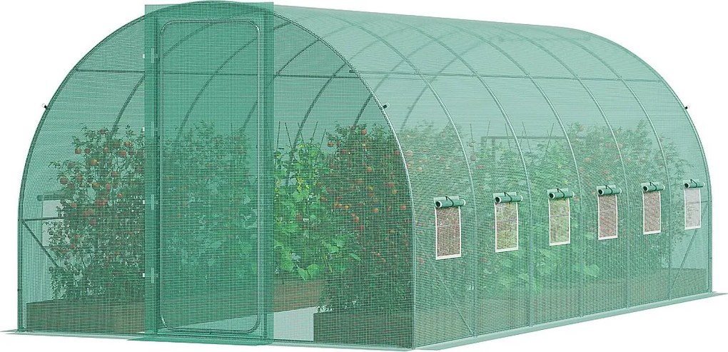 Serwa Tunelowa SucceBuy 590x295x225 cm, Serwa do Ogrodnictwa Zewnętrznego, Ramy z Galwanizowanego Stali, Zielona