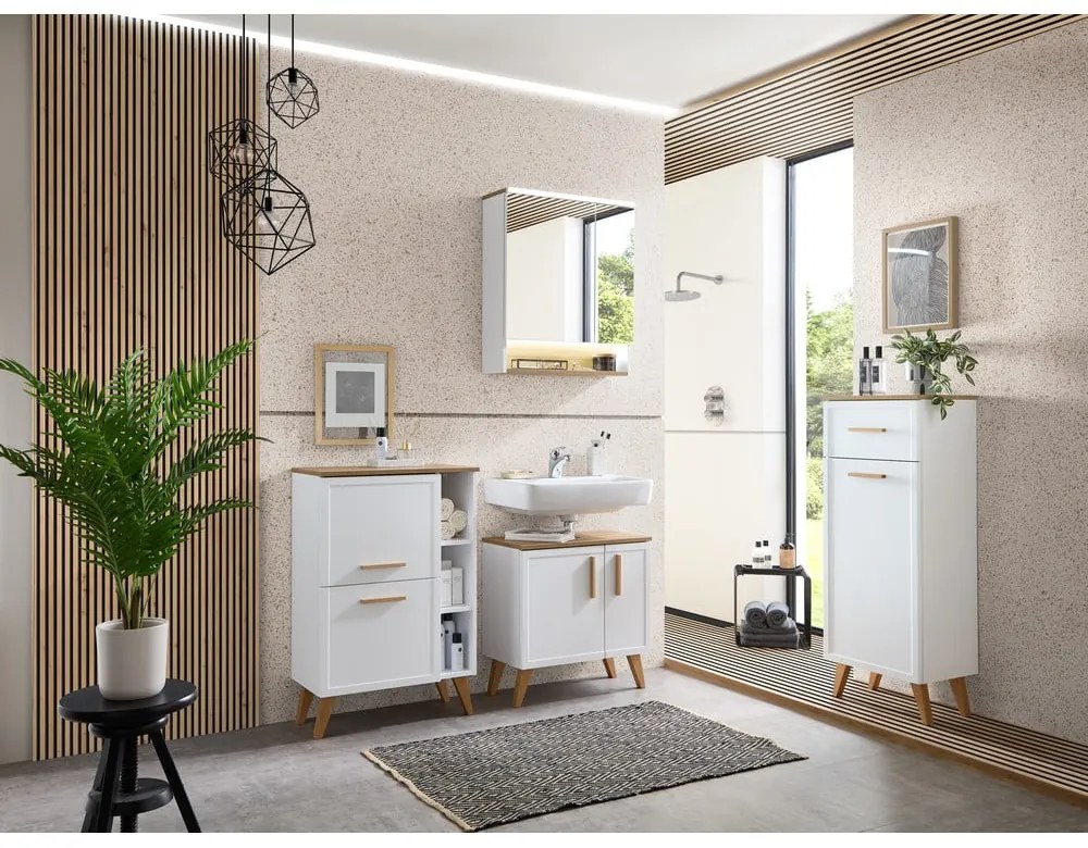 Biała wisząca szafka pod umywalkę 65x60 cm Quickset 383 – Pelipal