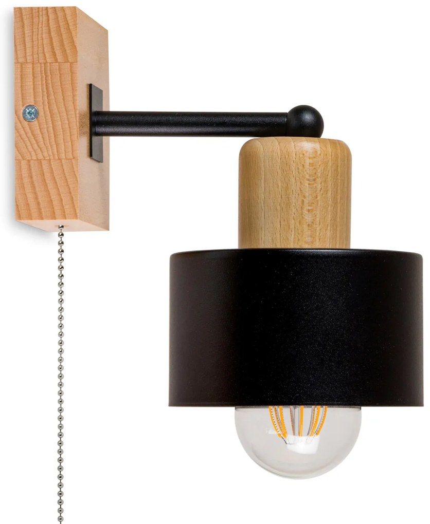 Czarny kinkiet LED SHWD-SC10x10BU jednopunktowy z litego drewna z włąc